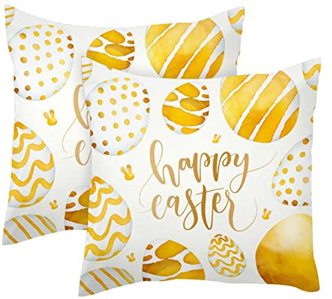 Goldene Ostereier-Kissenbezüge, 2 Stück, quadratisch, dekorativer weicher Samt-Kissenbezug für Couch, Sofa, Bett, Auto, Wohnzimmer, 50 x 50 cm