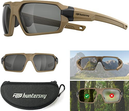 HTS HUNTERSKY Q37 Anti-Beschlag-polarisierte taktische Jagd-Sonnenbrille, militärische Qualität, ballistischer Aufprallschutz, für Golf, Motorrad, Reiten, Laufen, Fahren, Pistolenbereich im Freien