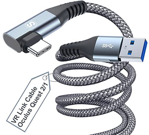 AviBrex Link Kabel 3M,Kompatibel mit Quest2 Zubehör und PC/Steam VR, High Speed PC Datenübertragung, USB 3.0 zu USB C Kabel für VR Headset und Gaming PC