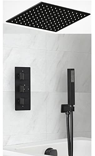 MILANO Mixer Valve 400mm Shower Head Handset Overflow Bath Filler Tap Black