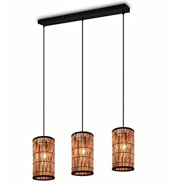 meineWunschleuchte Pendelleuchte 3 flammig mit Lampenschirmen aus Rattan, Breite 80cm
