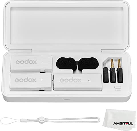 GODOX MoveLink Mini LT KIT 2 Micro sans fil 2,4 GHz 2 x émetteurs TX + 1 x récepteur avec étui de charge pour iPhone Lightning iPad Smartphone Blanc