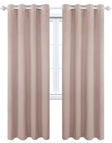 AMDXD Vorhang Blickdicht Vintage Rose, Verdunkelungsvorhang Kinderzimmer Einfarbig mit Ösen Optik Kurz Samt Ösen Gardinen Blickdicht Kinderzimmer, 160x132cm(H x B), 2er-Set