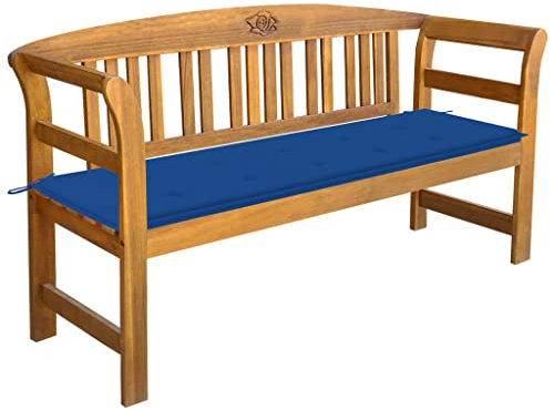 Gartenbank Friesenbank, Parkbank, Gartenbank mit Auflage 157 cm Massivholz Akazie Deko Blumenbank Ideal für Garten und Stadt Blau