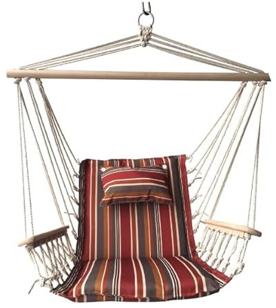 Fauteuil hamac Suspendu en Corde 12 Motifs, Tissu de qualité Confortable et Respirant – Intérieur/extérieur – Rayures épicées d'automne