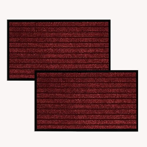 Imperial Rooms Burgundy Door Mat Non Slip –2 Pack Rubber mat 50x80cm Machine Washable Door Matts indoor Dirt Trapper Super Absorbent Door Mats Outdoor