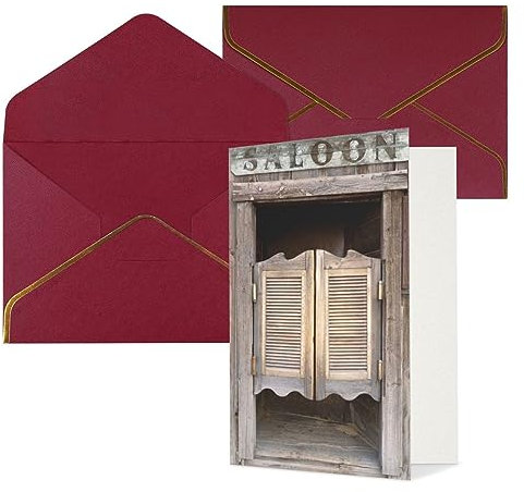 Retro Cowboy Western Country Farm Bedruckte Grußkarten Blanko Notizkarten Geburtstagskarten Trauerkarten mit Umschlägen Weihnachtskarten Dunkelrot