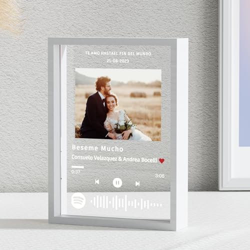 witfox Placa Spotify Personalizada - Marco Spotify Personalizado con Poto, Regalos para Novios, Novias, Parejas, San Valentín, Día de la Madre, Aniversario, Navidad, 13x18cm