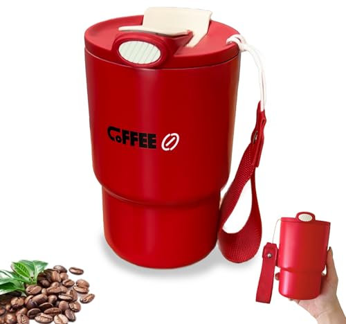 Termo Cafe para llevar, Vaso Termo Cafe para llevar 469ml, Taza Cafe Termica para Llevar, Taza de Viaje de Acero Inoxidable 316L, Modo bebida doble, Apto para Café Frío y Caliente (B)