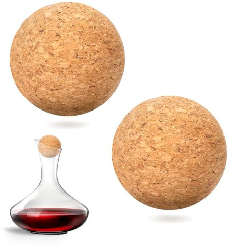 2.4inch Wine Cork Ball Wooden Cork Ball Stopper for Wine, 2 Pieces Glass Decanter Stopper, Decanter Stopper Replacement for Wine Carafe Decanter Bottle Replacement for Valentine's Day Present