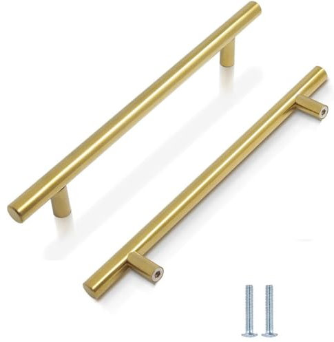 2 Pack Kitchen Cupboard Handles Stainless Steel Kitchen Door Handles Brushed Cabinet Handles Wardrobe Drawer (2 Pack Gold, Hole Centre 160mm)