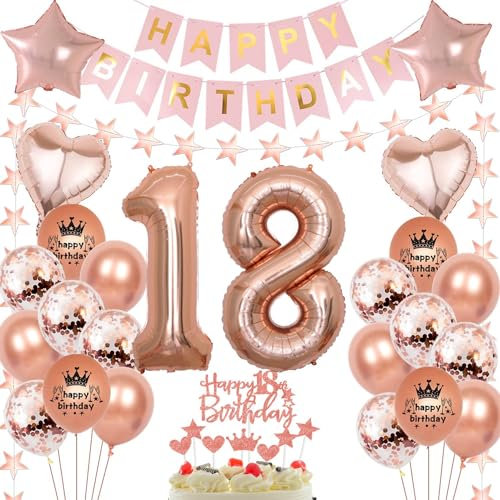 Rosegold Luftballon 18 Geburtstag Mädchen, 18 Jahr Geburtstag Mädchen, Ballon 18. Rosegold, Geburtstagsdeko 18 Jahr, Deko 18. Roségold 18. Party Ballons
