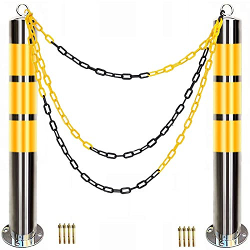Parkassistent, Sicherheitspoller mit reflektierenden Kragen, 2 Stück Verkehrskegel mit 5 m Absperrkette für gewerbliche oder Private Nutzung (800 mm H x 76 mm T (31,5 Zoll H x 3 Zoll T)) (800 mm H x
