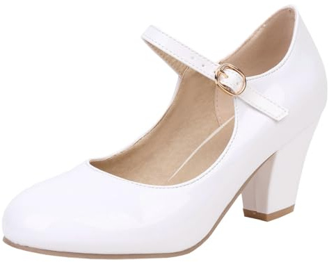 Etebella Damen Mary Jane High Heels Pumps mit Blockabsatz und Klettverschluss Rockabilly Lack Schuhe