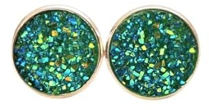 Cabochon Ohrstecker grün druzy Glitzer 316 Edelstahl 12 mm