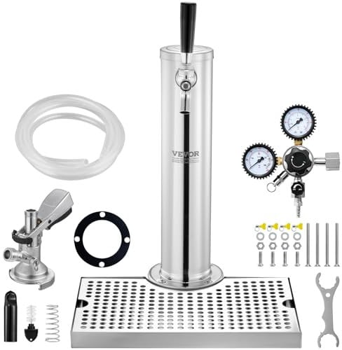 VEVOR Tower Kit, Kit de Conversión de Cerveza de Un Solo Grifo, Dispensador de Torre de Cerveza de Barril de Acero Inoxidable con Regulador W21.8 de Doble Calibre y Acoplador de Barril de Sistema A