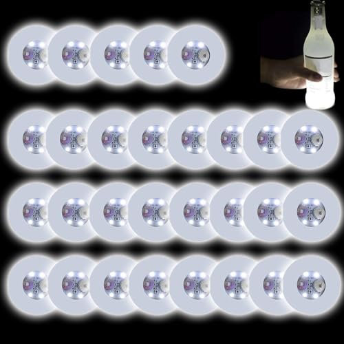 Verve Jelly LED Coasters, 25PC Set - Light Up Bar Coasters, Tunnel Liquor Bottle Flash Light Cup Mat for Party, Wedding, White