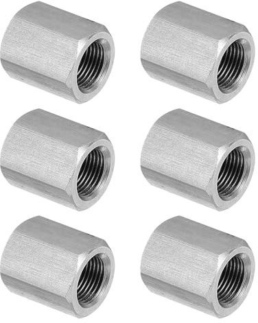 PATIKIL M12 x 1-Pitch Dado Esagonale Lungo Acciaio Inossidabile 304, 6pz 20mm/ 0.8 L Dadi di Accoppiamento Dado a Barra Lunga Intera Connettore per Barra Filettata, Tono Argento