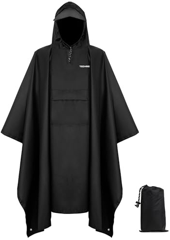 TechRise Waterproof Rain Poncho, Reusable Adult Rain Coat Lightweight Raincoat with Hood for Men and Women, 3-in-1 Multifunctional Rain Cape Jacket for Hiking