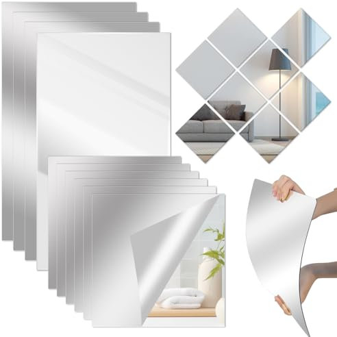 Slvoaujtk 10 Piezas Espejo Adhesivo Espejos Adhesivos de Pared Espejos Adhesivos Espejo Adhesivo Pared Espejo Adhesivo Puerta Armario Espejo Acrílico para Armarios Sala de Estar Baño Dormitorio