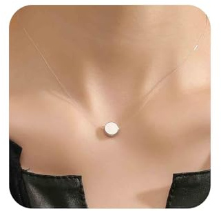 Aneneiceera Vintage Winzigen Runden Punkt Anhänger Halskette Punkt Unsichtbar Choker Halskette Silber Transparent Kette Halskette Dünne Angelschnur Halskette Kette Schmuck Für Frauen
