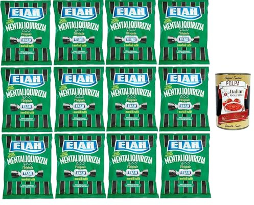 Italian Gourmet Mentaliqurizia caramella Toffee Bonbons Mix Soft 12 x 150g | Gusto menta e liquirizia con cuore morbido; einzeln genießbar, frisch-süß, Gesamtnettogewicht 1,8 kg + Kostenlos Polpa 400g