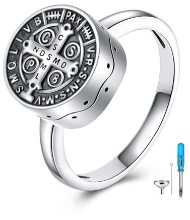 ONEFINITY Saint Benedict Urne Ring für Asche 925 Sterling Silber Saint Benedict Memorial Keepsake Ringe Kremation Schmuck für Frauen Männer