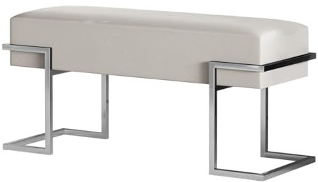 BETTSO - Sitzbank Flur - Bank mit Metall Gestell - 100x34cm - Polsterbank ohne Lehne, Garderobenbank - Sitzpolsterung aus weichem Samt - Pulverbeschichtet - Sitz Dunkelbeige, Gestell Silber