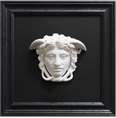 FOLKOR LIFE Schwarz-Weiß gerahmte Wandkunst für Wohnzimmer, Kopf der Medusa, Gips, hängende Skulptur, antike griechische Mythologie, Wandschild, Dekoration für Zuhause, Büro, Flur, Eingangsbereich