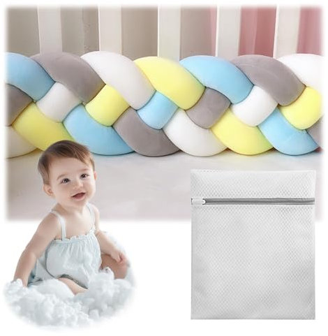 frstrery Bettschlange Geflochten mit Netz-Wäschesack 4-Lagen Handmade Superweich Knotenkissen Bettkissen Stillkissen Bettrolle Zierkissen Bettumrandung Schlange