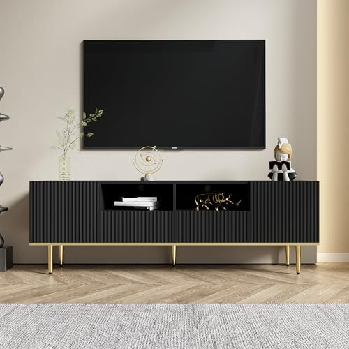 Mobile TV moderno con piedini dorati e bordo dorato (nero e oro)