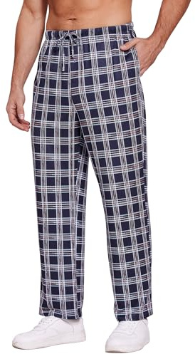 Ekouaer Pantalon Pyjama Homme Carreaux Long Pantalon Pour Homme Hiver Avec Cordon de Serrage et Poches Confortable Doux S-3XL
