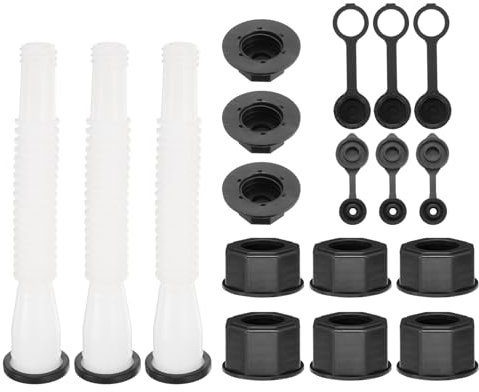 M METERXITY 3-Set Gas Can Spout Replacement, 7.9 Inch Upgraded Anti-Spill Gas Can Nozzle, with Thick Rubber Pad, Spout Cover, Base Caps Fit for Most 1/2/5/10 gal Oil Cans[White]