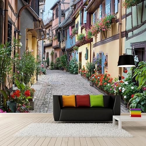 Rqwybcaxn Papier peint 3D personnalisé rue européenne rétro ville paysage photo murale salon café restaurant toile de fond décoration murale-150x70cm
