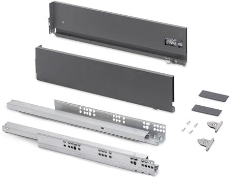 Emuca - Tiroir coulissant cuisine Vertex avec réglages 3D, H131mm, 40kg, épaisseur de panneau de 18mm, profondeur 450mm, Acier, Gris antracite