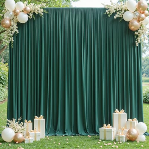 10x10ft Dark Green Curtains Backdrop for Wedding Parties Wrinkle Free Green Curtains Photo Backdrop Drapes for Photography Birthday Baby Shower Soft Fabric Party Backgournd for Photoshoot