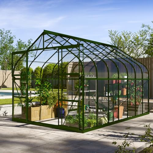 Vitavia Gewächshaus Dione 11500 inkl. Stahlfundamentrahmen, smaragd grün, 11,5 m², 3 mm ESG | Wetterfestes & stabiles Treibhaus | Perfekt für Gemüse & Pflanzen | Robust & langlebig