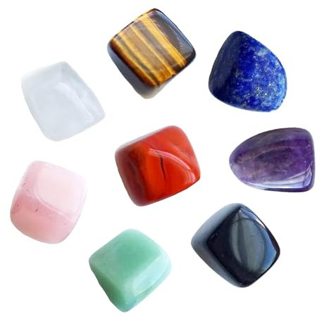 FortuneGlobe cristaux de guérison 8pcs，7 Chakras Pierres Naturelles，Pierres de Chakra pour le Reiki & les Energies de Santé Cristaux pour la Méditation