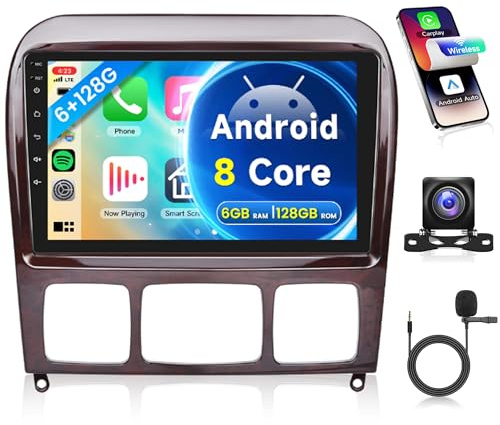 6G+128G 8 Core Wireless Carplay Android Autoradio für Mercedes Benz S Klasse W220 S280 S320 S350 S400 S430 S500 S600 AMG 1998-2005 9 Zoll Autoradio Android Auto Navi GPS WiFi Bluetooth FM/RDS/DSP/SWC