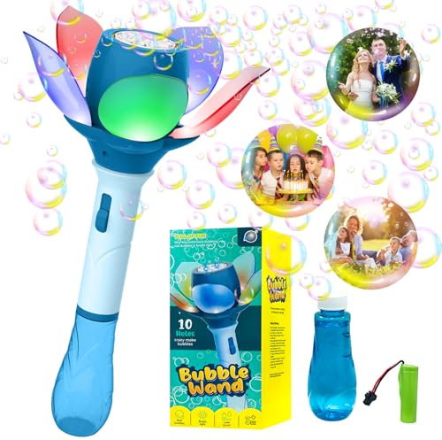 ALEENFOON Macchina per Bolle di Sapone per Bambini, Elettrica Sparabolle con Batteria Ricaricabile/Luci/Soluzione, Macchina Sparabolle per Regali di Compleanno, All'aperto, Feste, Matrimoni