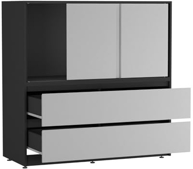 URBNLIVING 120cm Wide Sliding Door Wardrobe with 4 Hidden Drawers, Modern Bedroom Storage Cabinet, 3 Smooth Glide Doors, Deep 2-in-1 Drawers, Spacious Cupboard for Clothes & Essentials