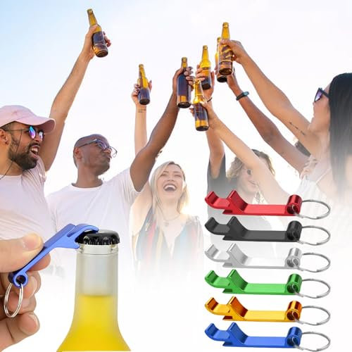 GWAWG Bottle Opener Keyring 6 Pack – Mini Aluminum Keychain Bottle Opener for Men, Compact Can and Beer Cap Remover, Keyring Bar Tool for BBQ, Camping, Travel, Gifts and Daily Use