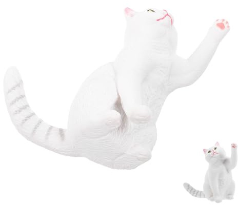 BESTonZON Britisch Kurzhaar Katzenfigur aus Kunststoff, Weiß, 1 Stück | Realistische Tiermodellierung, Cartoon Stil, für Schreibtisch oder Raumgestaltung