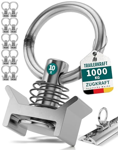 TRAILERKRAFT® Airlineschiene Fittinge (10er Set) | Stabile Zurrösen mit 1000 daN Tragfähigkeit | Standardgröße Ø 20 mm | Universell für Anhänger, Transporter, Sprinter & LKW | Metall