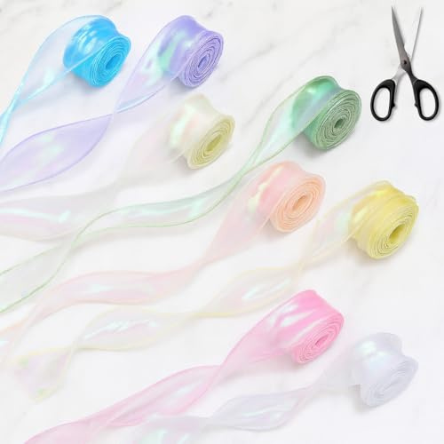 8 Rouleaux Ruban Organza Pailleté Translucide 4cm x 9m Ruban Mousseline Rubans Colorés pour Bouquets Mariage Décoration Emballage Cadeau