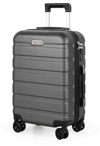 TANTOMI Handgepäck Koffer, 20 Zoll Hartschalenkoffer, Trolley, Leichter ABS-Rollkoffer, Reisekoffer mit 4 Rollen, 3-Stelliges Zahlenschloss (Weiß/Braun, 41L)