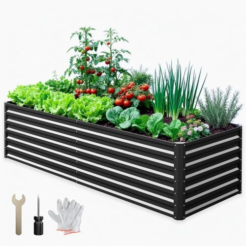 Hochbeet Metall - 240x90x60 cm Pflanzbeet Hochbeete für Garten aus Verzinktem Stahl - Wetterfest & Rostfrei Gartenbeet für Garten Terrasse & Balkon - Hochbeet-Kit für Gemüse, Kräuter & Blumen
