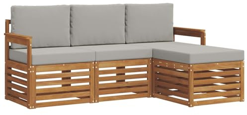 vidaXL Sofagarnituren 4 pcs Natürlich und Hellgrau Massivholz Akazie, Moderner Garten-Sofa, robuster Sectional für den Außenbereich, stylishe Lounge, Terrasse für Komfort