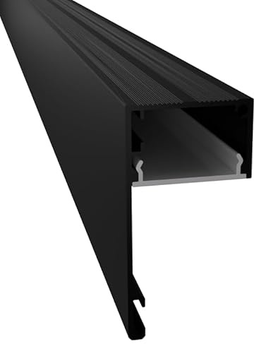 ledomec 2m LED ALU Profil Fenster-20 für Gardinen, Vorhänge, Schattenfugen Beleuchtung in Schwarz für Led Streifen (2m Profil Schwarz inkl. Abdeckung Milchig)