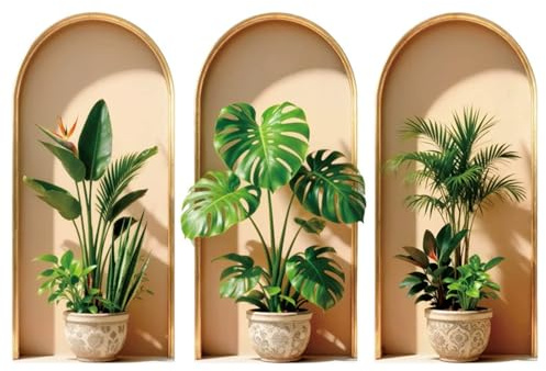 milaosk 3 Stück Wandaufkleber Vase 3D Wandtattoo Pflanzen Grüne Vinyl | Wandsticker mit Monstera Paradiesvogelblume Palme Wandbilder Selbstklebend für Küche Wohnzimmer Schlafzimmer,55x25cm